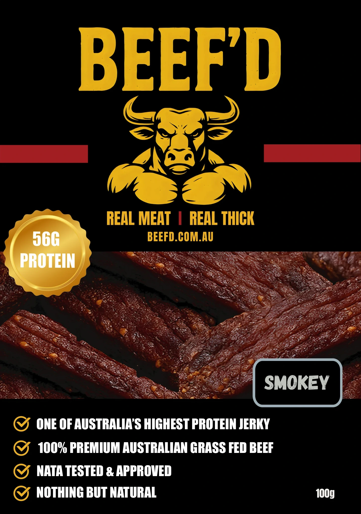 BEEF'D Smokey beef jerky bag front