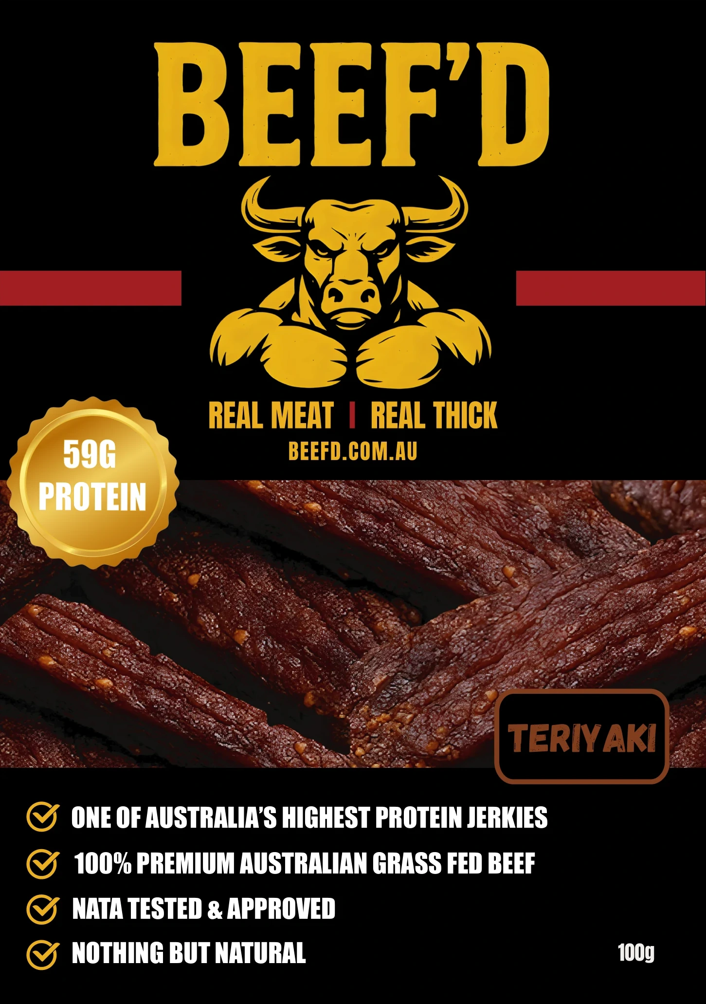 BEEF'D Teriyaki beef jerky bag front